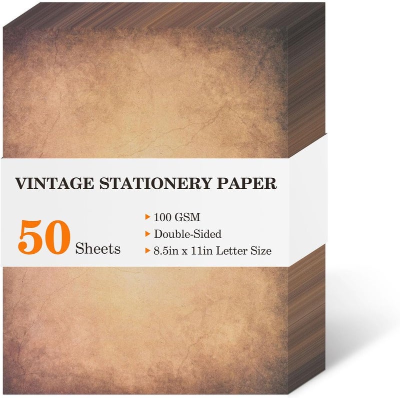 WLXTREE 50 Sheets Vintage Scrapbook Paper 8.5 x 11,Old Looking Antique Aged Printer Paper,Letter Size Double-Sided Stationary Writing Paper for Printing & Writing Letters,Stationery Paper - Image 1